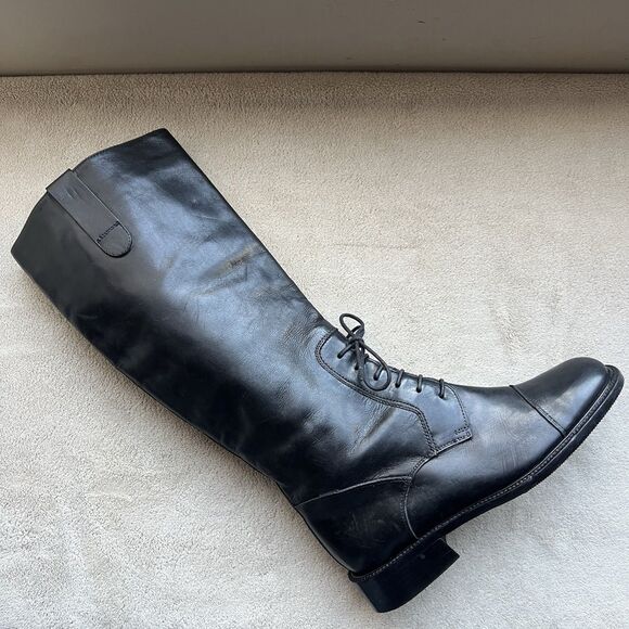 Joan & David Black Leather Lace Up Knee High Tall Riding Boot Women US 6 Italy - Picture 1 of 16